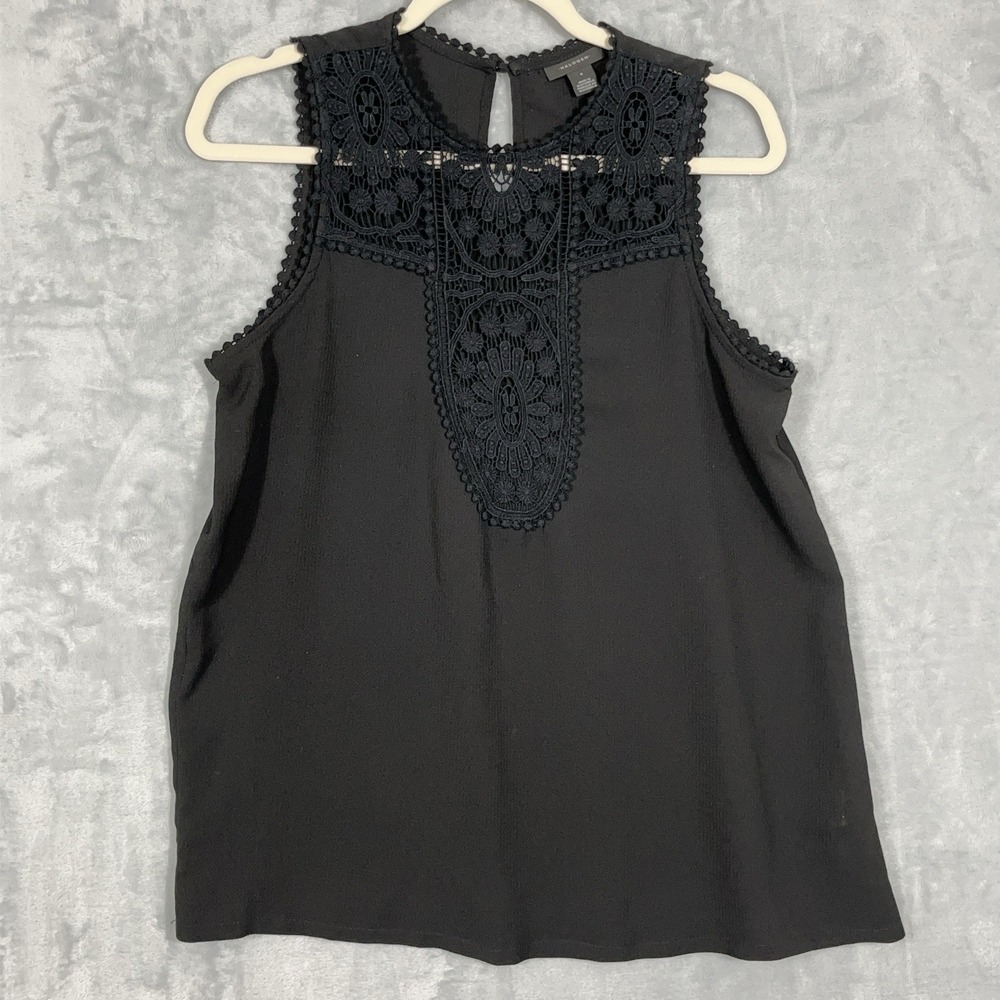 Halogen Womens Tank Top S Black Crochet Trim Sleeveless‎ Whimsigoth Coastal